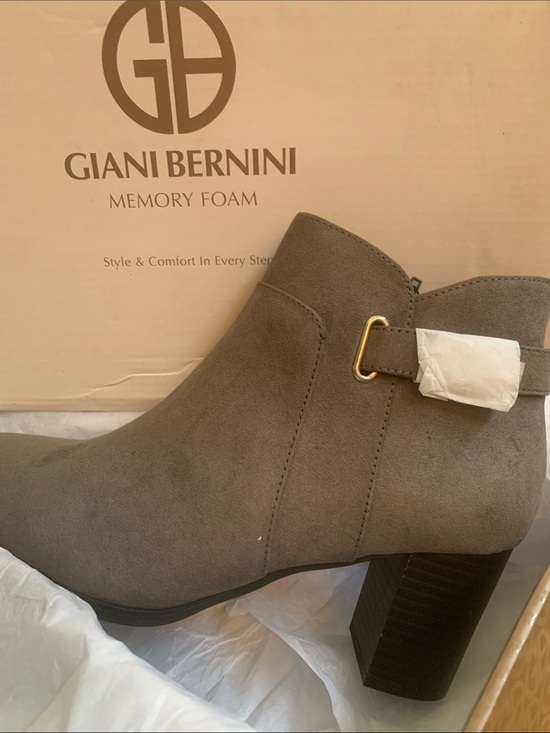 Giani Bernini Shoes - Giani Bernini Grey Suede Block Heel Ankle Boots with Gold Buckle
